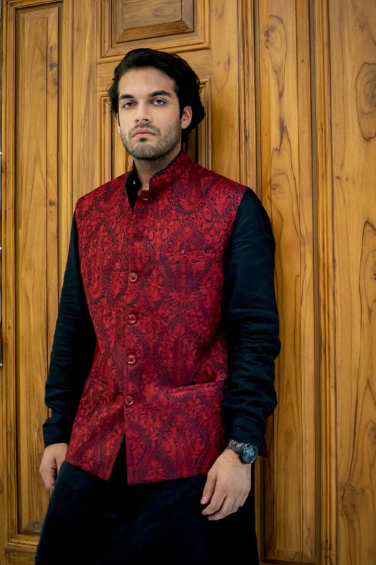 Mens Nehru Jacket with Jama Paisley Embroidery
