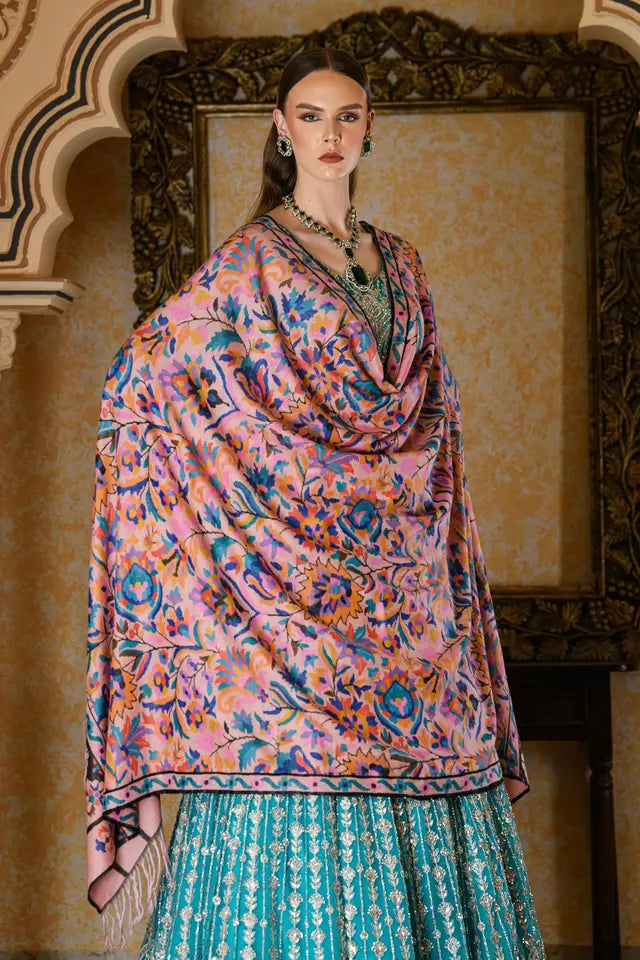 Women’s Maroon Tilla Embroidered Kashmiri Silk Pheran